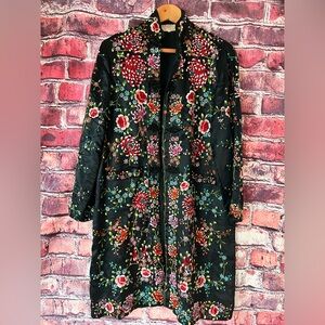 Vintage Plum Blossoms Black Silk Hand Embroidered Chinese Jacket Floral Artwear